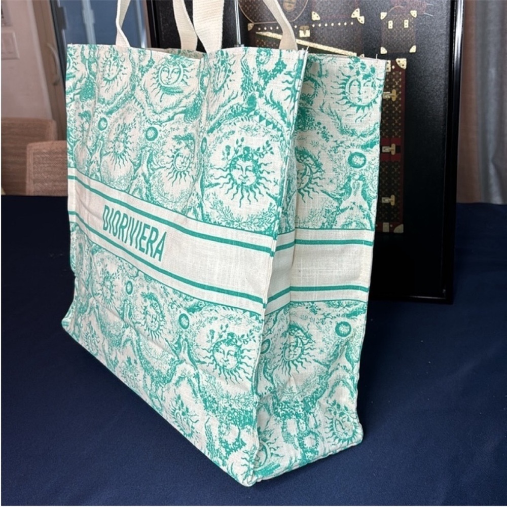 Christian Dior Dioriviera Linen Cotton Blend Tote Turquoise 2024 NEW Authentic - Picture 3 of 6